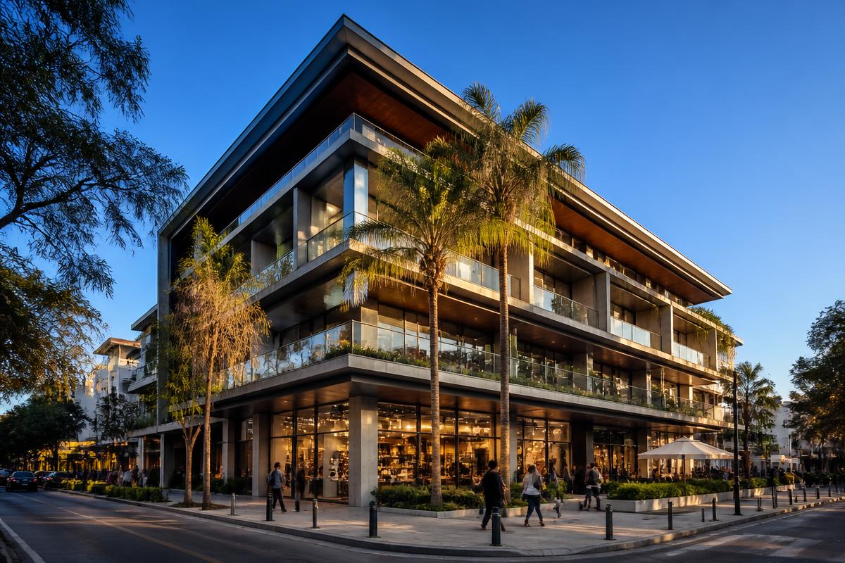 Edificio comercial moderno en Ciudad de México con locales a nivel de calle