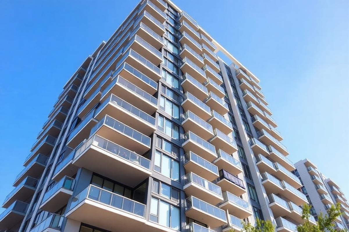Torre residencial contemporánea con balcones de cristal